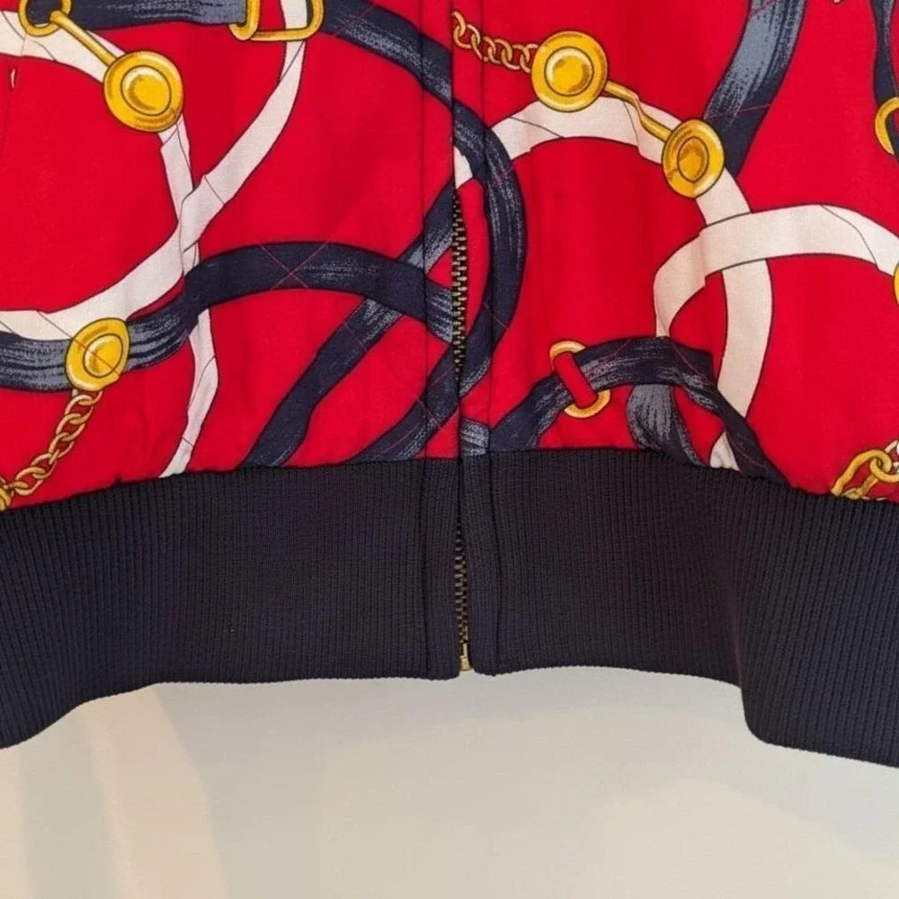 Vintage Bomber JH Collectibles Jacket Red Equestrian Chain Print Size 6 USA